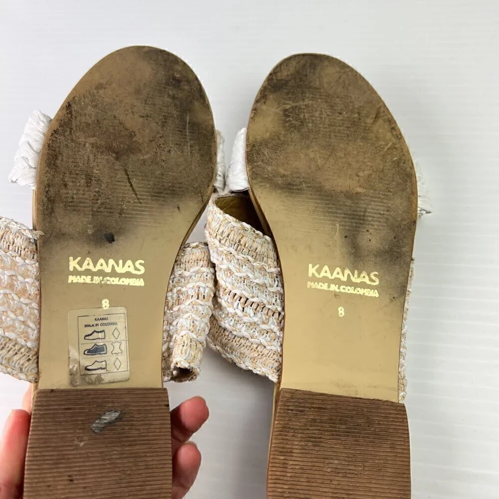 Kaanas Tahiti Slide Sandals Size 8 White Multi Handwoven Double Straps